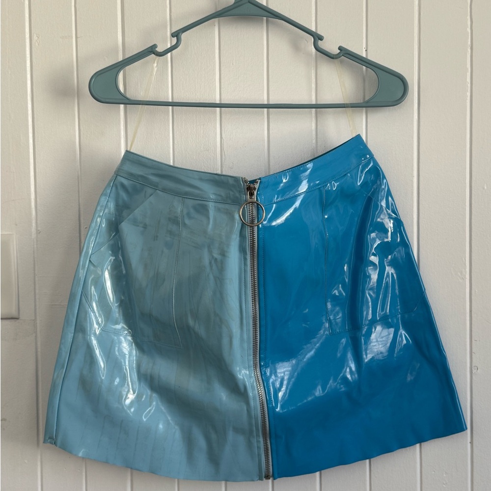 Vintage women’s latex colorblock Two-Tone Blue Skirt